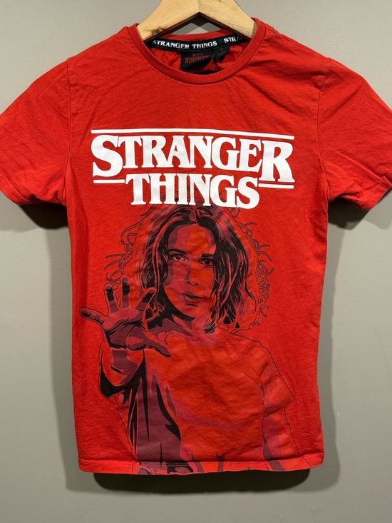 Stranger Things Tops - Stranger Things Red Graphic movie Tee - Official Series Shirt w/ back slit weave